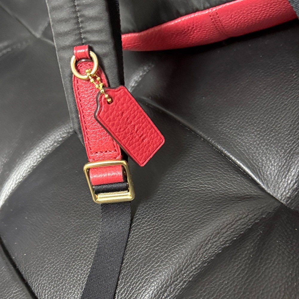 Coach Red Leather Backpack with Black Straps - Picture 11 of 13